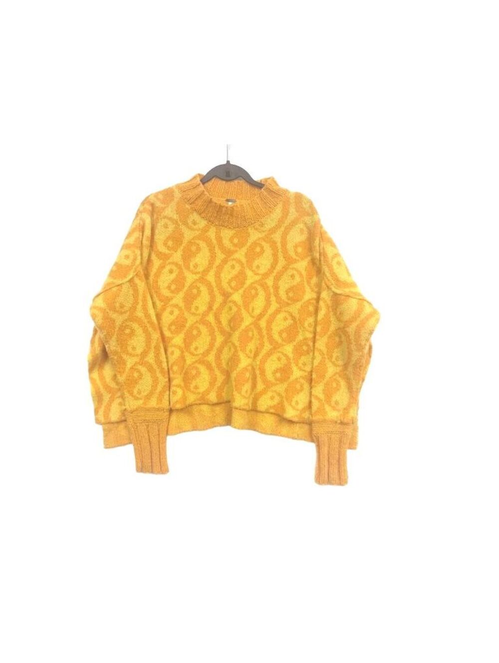 Free People Yellow Orange Jacquard Sweater Size S Oversized Wool Alpaca Blend